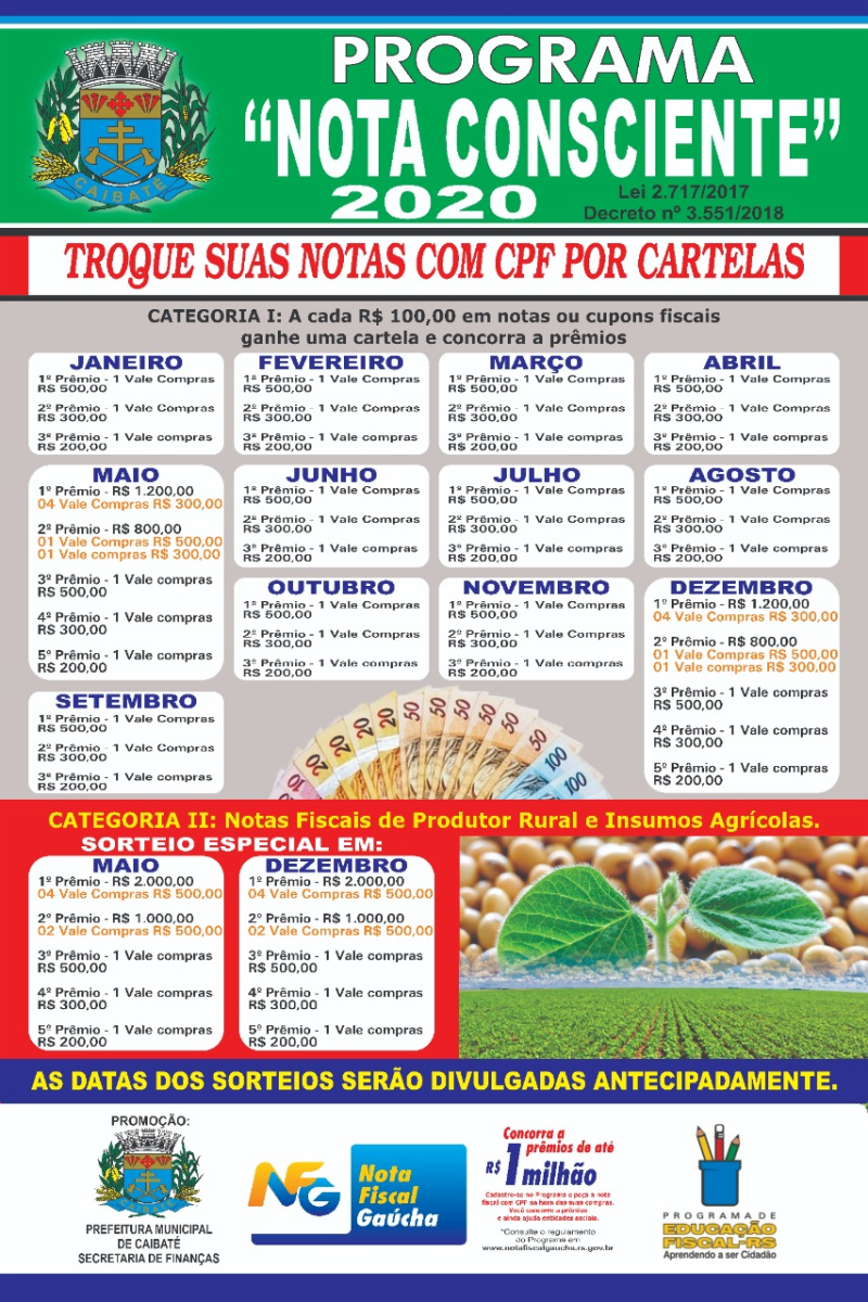 PROGRAMA NOTA CONSCIENTE 2020: RETOMADA A TROCA DE NOTAS E CUPONS FISCAIS POR CARTELAS